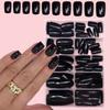120pcs Black Square Nail Stickers Set Short, Full Coverage Fake Nails For DIY Manicure For Women Girls, Nail Art Accessories, Nail Supplies