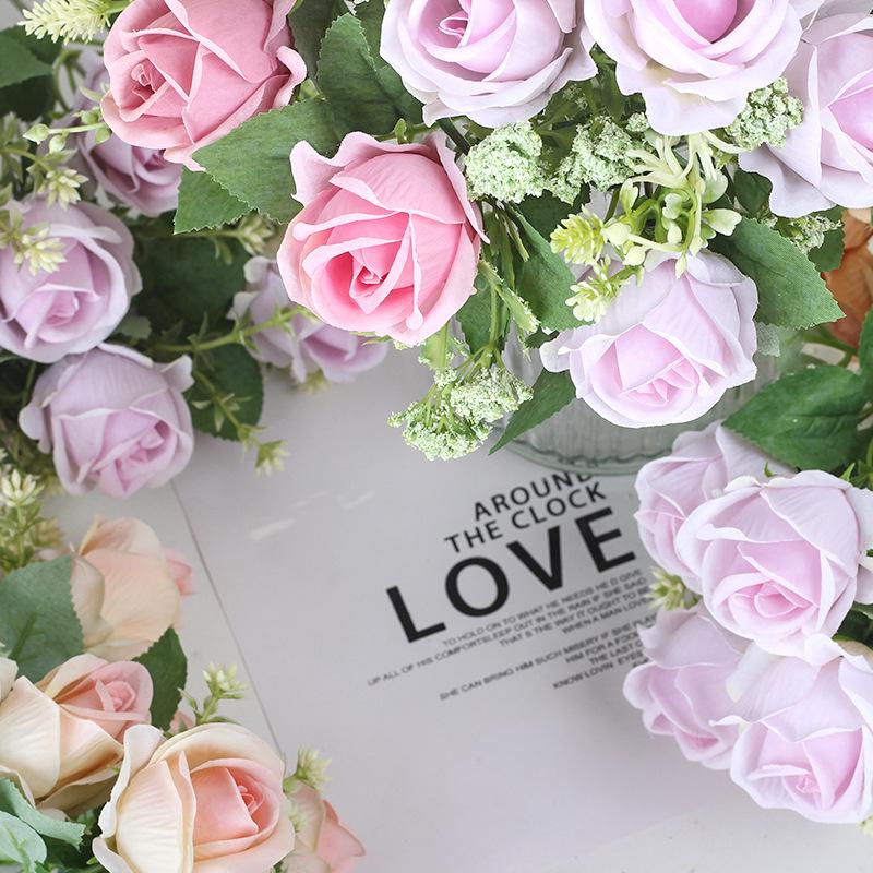Nordic Style Silk Rose Bouquet - Romantic Artificial Flowers for Living Room & Wedding Decoration