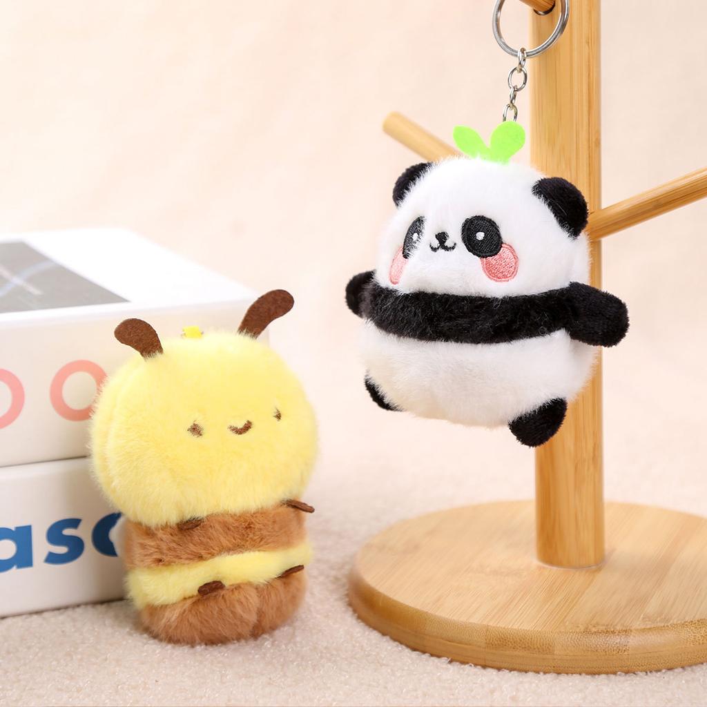Panda and Bee Doll Pendant Keychain Bag Ragdoll Doll Plush Toy Birthday Gift Girls