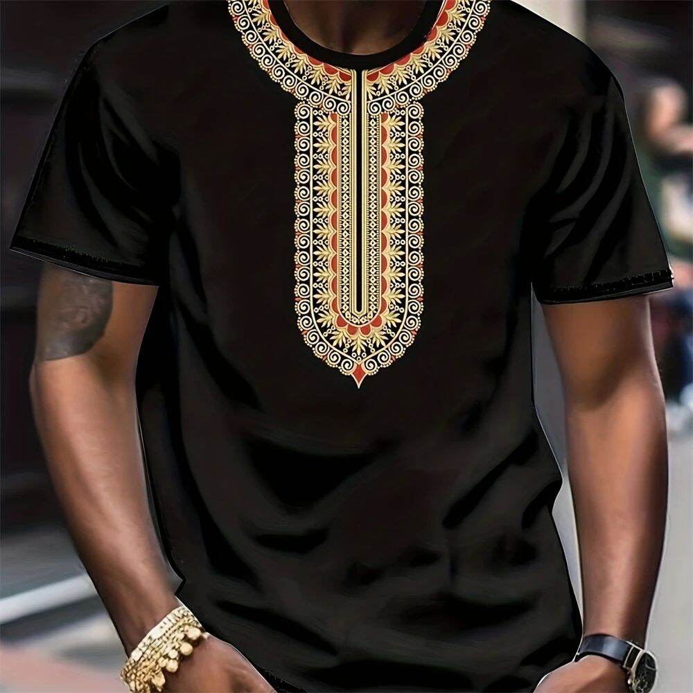 Retro Pattern 3D Printed Men's T-shirt Short Sleeved Slim Fit Spring Fashion