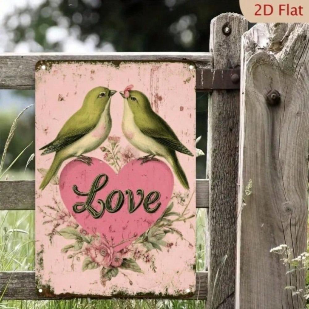 Metal Poster Wall Art Love Birds Vintage Romantic Gift Bedroom Decor