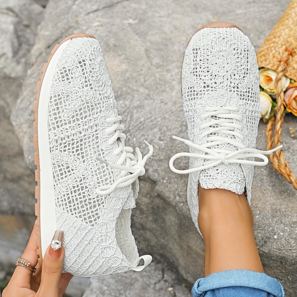 2025 Spring New Solid Color Mesh Sports and Leisure Women's Shoes Round Headed Straw Shoes Fisherman Lace Canvas
