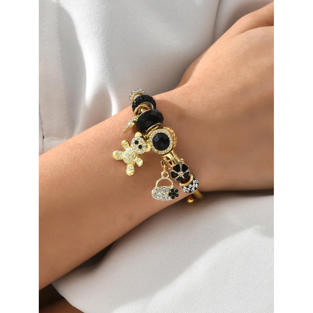 1 Pan Family Style Zirkon Love Bear DIY Perlenarmband Vielseitiges Handarbeitsarmband für Damen