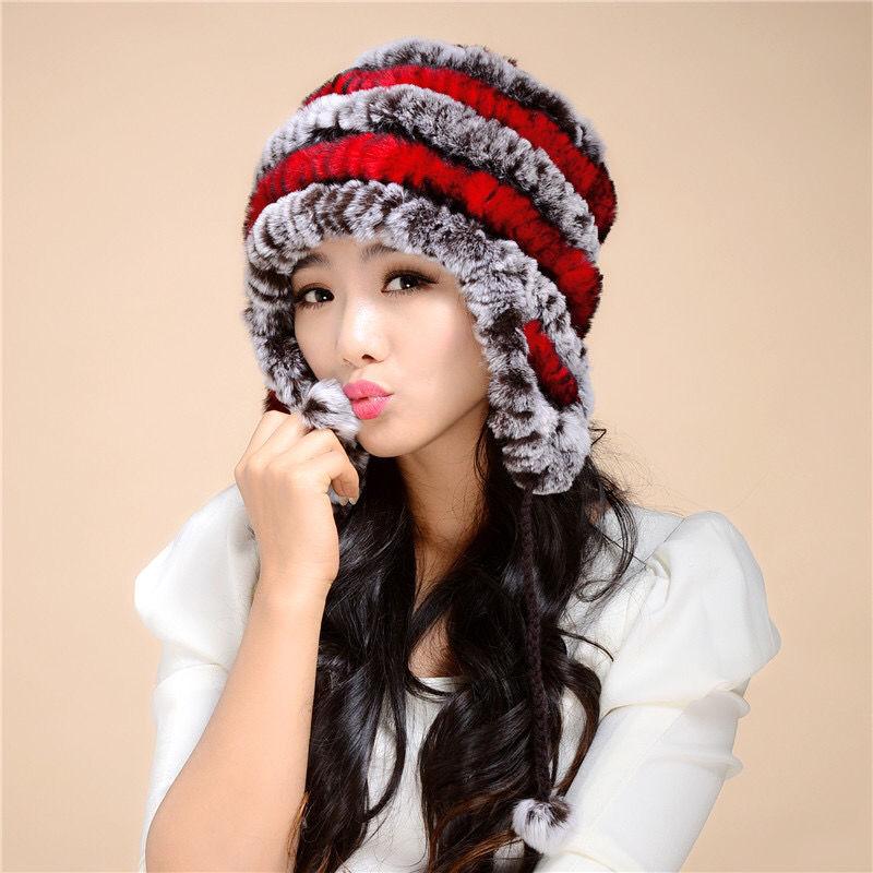 New Style Rex Rabbit Fur Earmuffs Hat Women's Winter Cold-proof Fashionable Fur Hat Women's Winter Thick Warm Lei Feng Hat