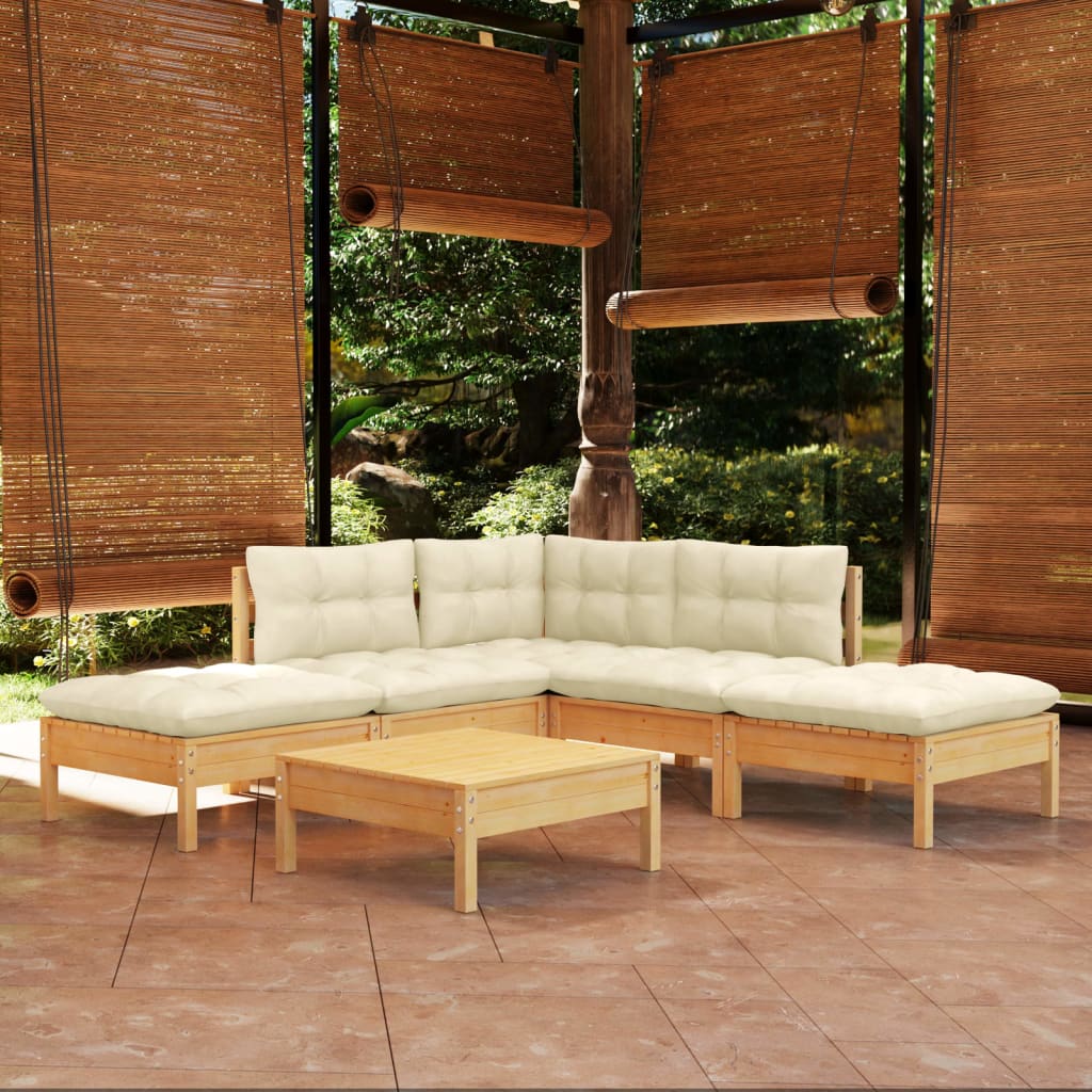 Vidaxl 6-Cz. Set da Giardino, Cuscini Crema, Pino
