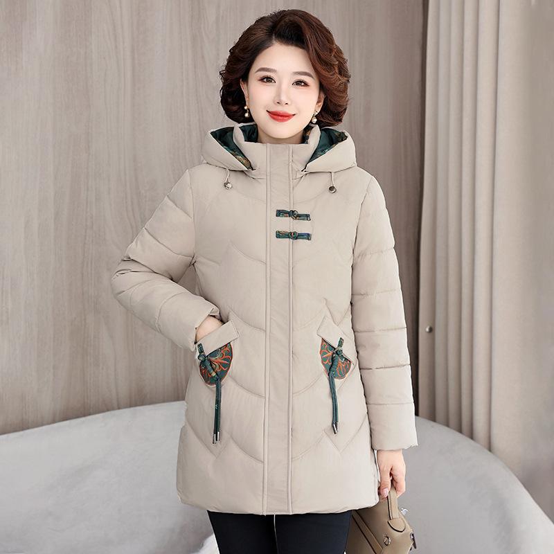 2024 Winter Women's Short Hooded Down Cotton Coat for Middle-Aged & Elderly