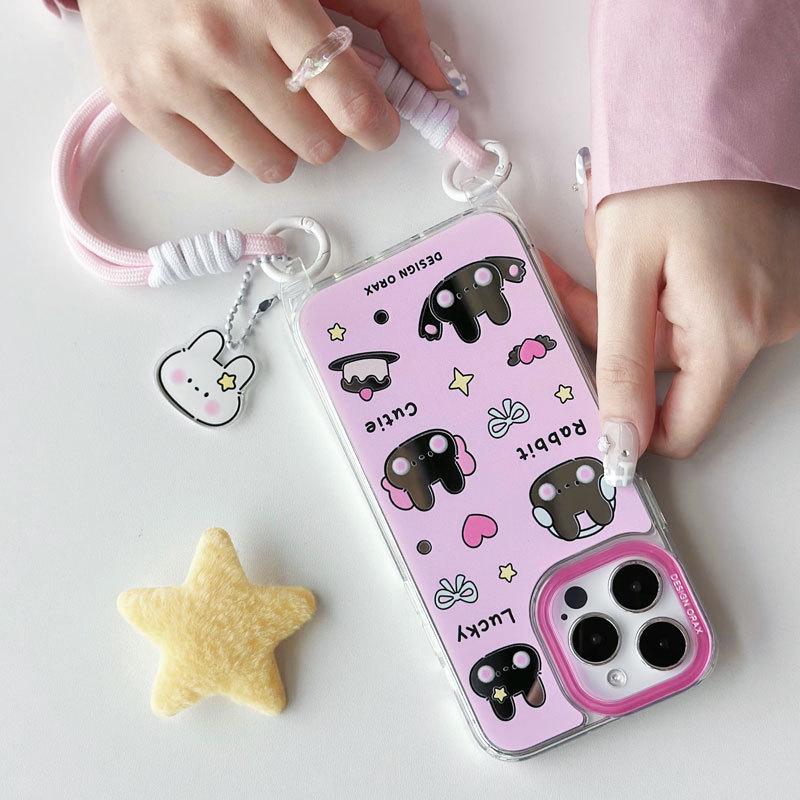 Zhitai Mirror Phone Case with Lanyard for iPhone 13/14/15 Pro Max - Cartoon Design