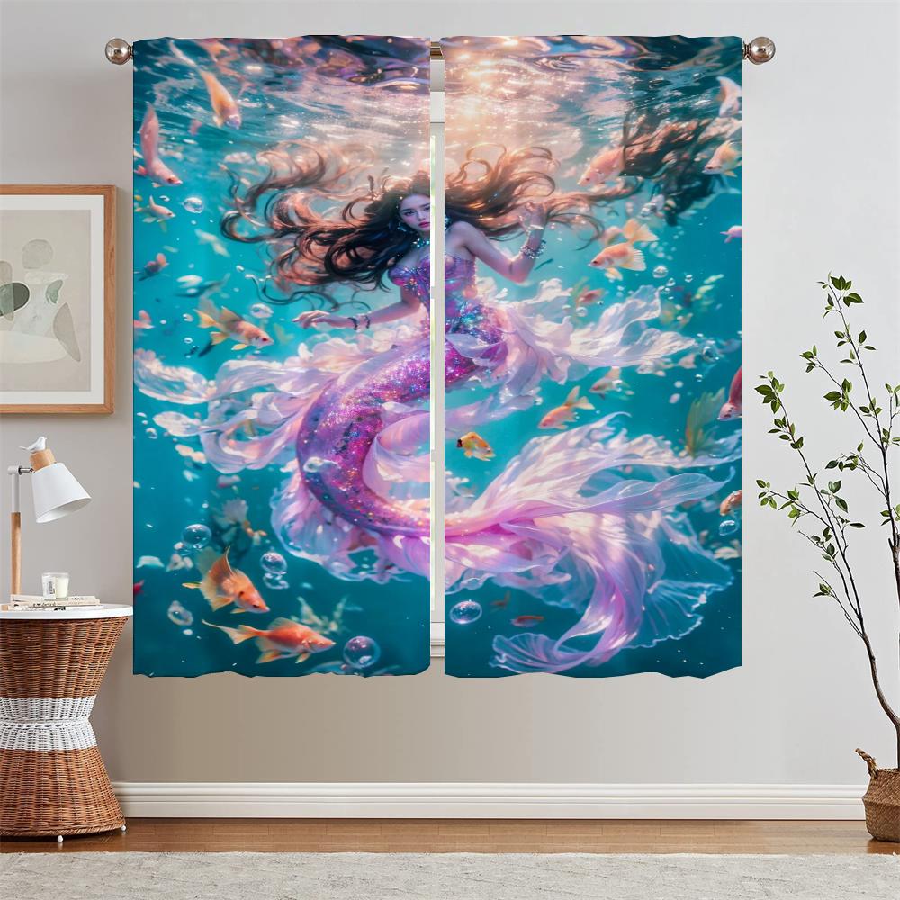 Sea Mermaid Kitchen Curtains 2 Pieces Window Curtains Home Modern Home Decoration Tentacles Blackout Tulle for Living Room Curls