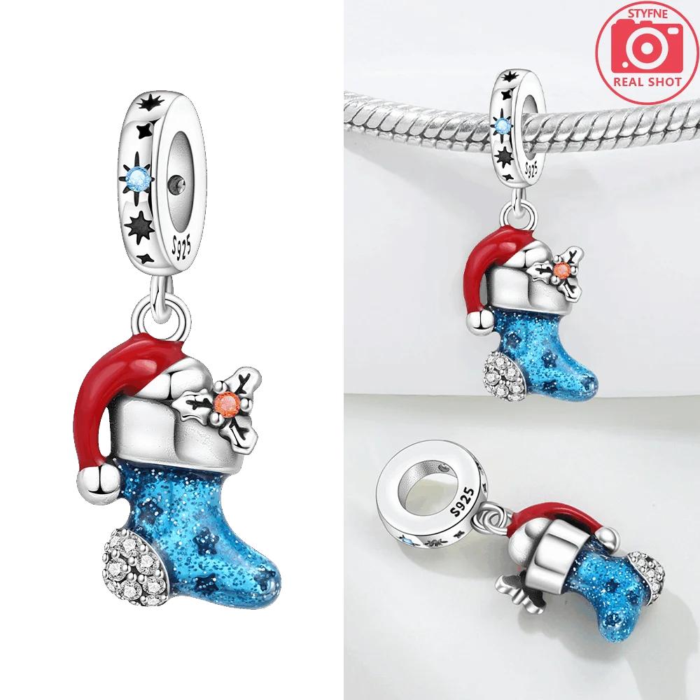 Green Christmas Tree Heart Pendant Blue Socks Original Copper Beads Fit Bracelet Anniversary Fine Gift Accessory Diy