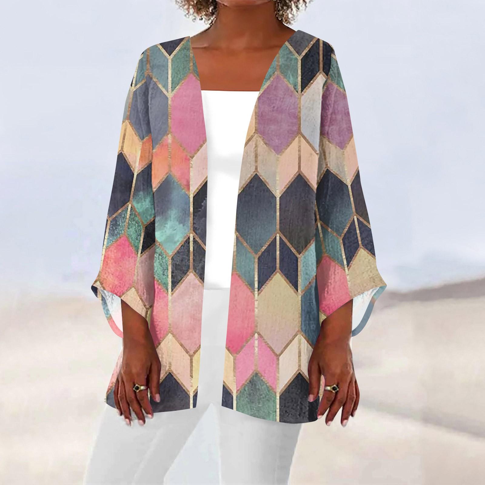 

Женская повседневная модная легкая куртка средней длины с принтом в стиле ретро, ​​кардиган XXL