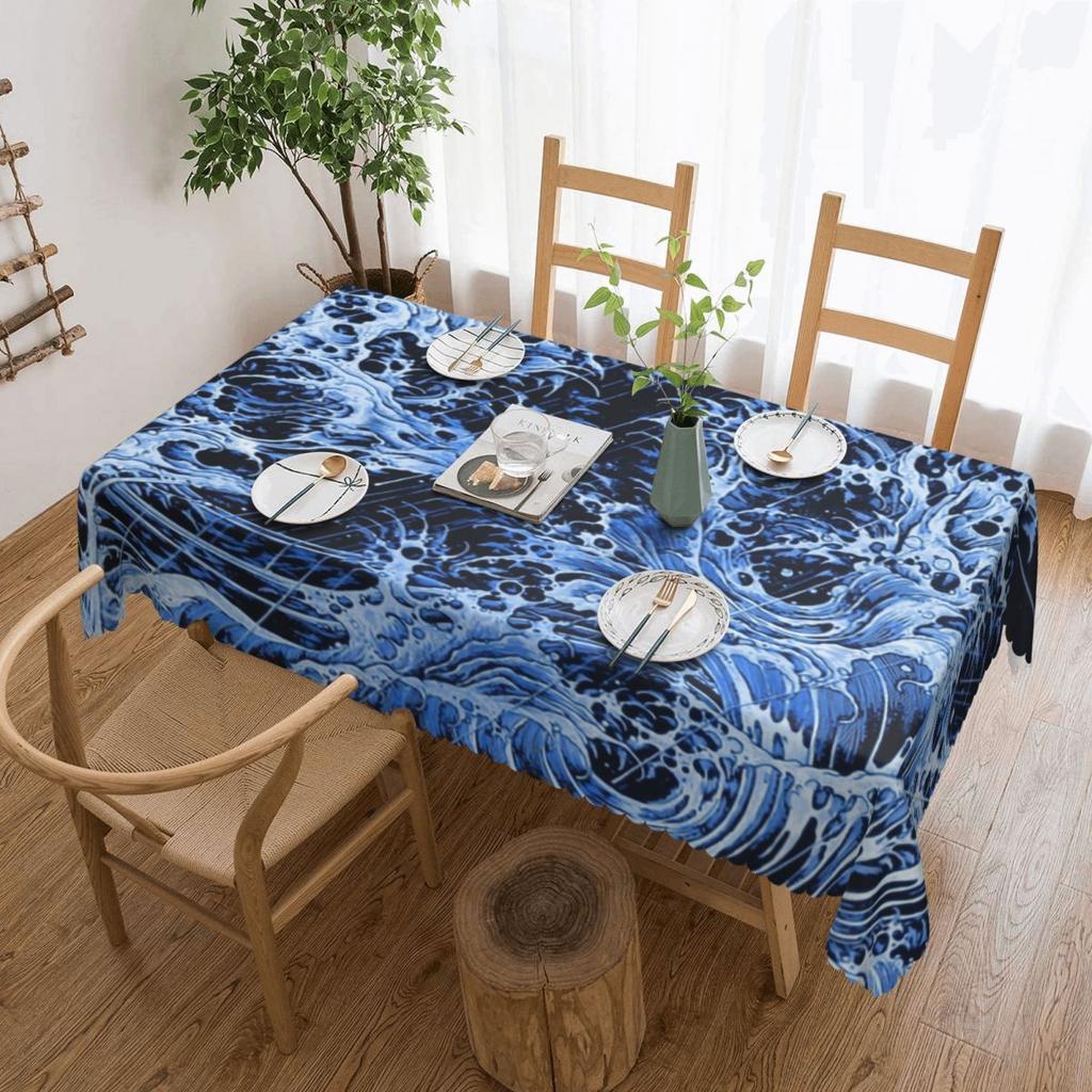 Great Wave Off Kanagawa Vintage Japanese Tablecloth Rectangular Waterproof Table Cover Cloth for Dining Room