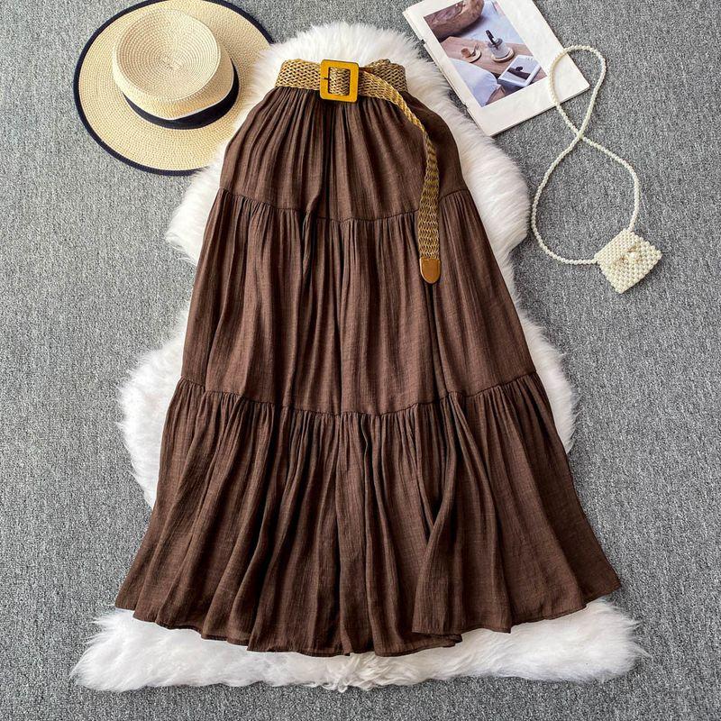 White Skirt Women clothes 2025 Summer Small Mid-Length Casual High Waist Slimming Big Hemline Puffy Cake Skirt