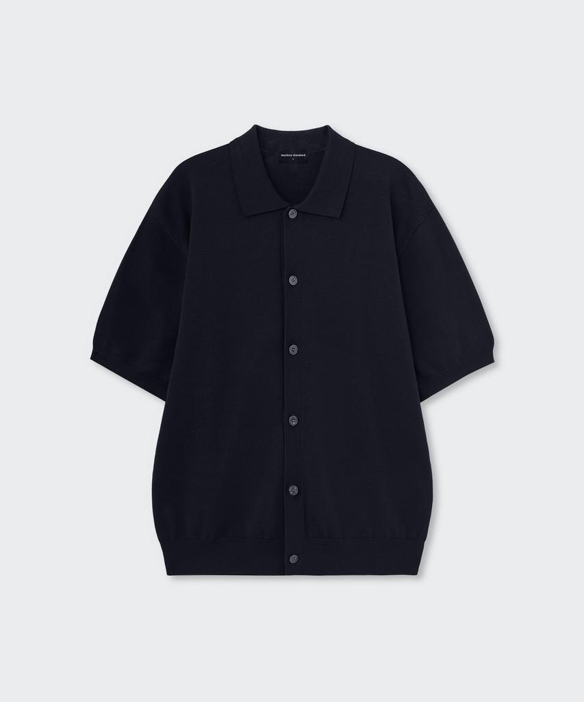 Musinsa Standard Washable Supima Cotton Collared Short Sleeve Cardigan [Navy]