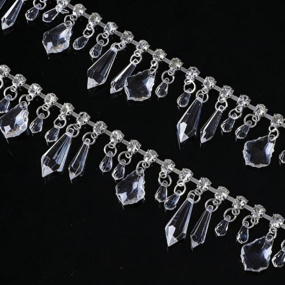 1Yard Transparent Pendant Chain Glass Rhinestone Trim Silver Craft DIY Decoration Beaded Lace Trim Glitter Rhinestone Ribbon