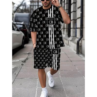 Men's Printed Short Sleeve T-Shirt + Shorts Set for Casual Sports and Outdoor Summer Wear