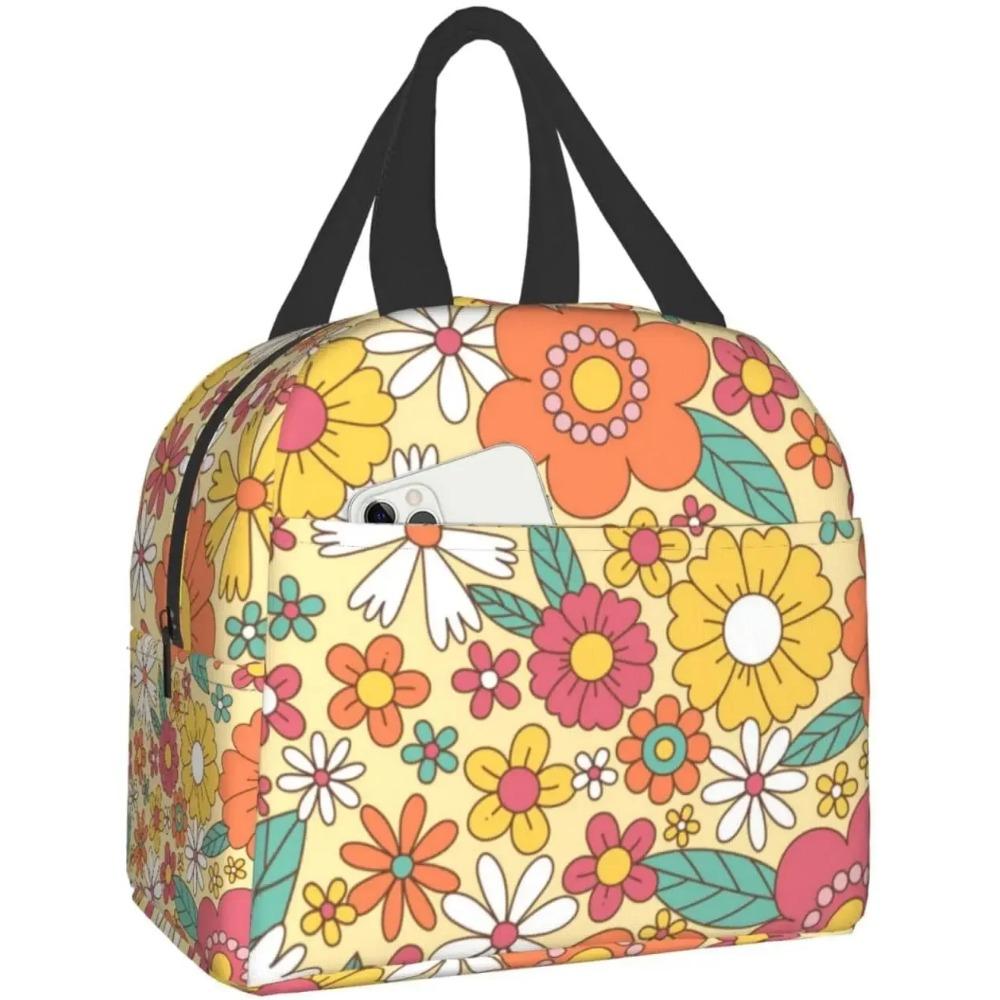 Lunchtasche Buntes Blumenmuster Isolierte Lunchbox Kühlfach Gefrierbar Thermisch Wasserdicht Lunch Tragetasche für Reise Arbeit Wandern Picknick