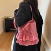 Across Cute College Style Plaid Canvas Bag Women's New Large Capacity Lace Tote Bag