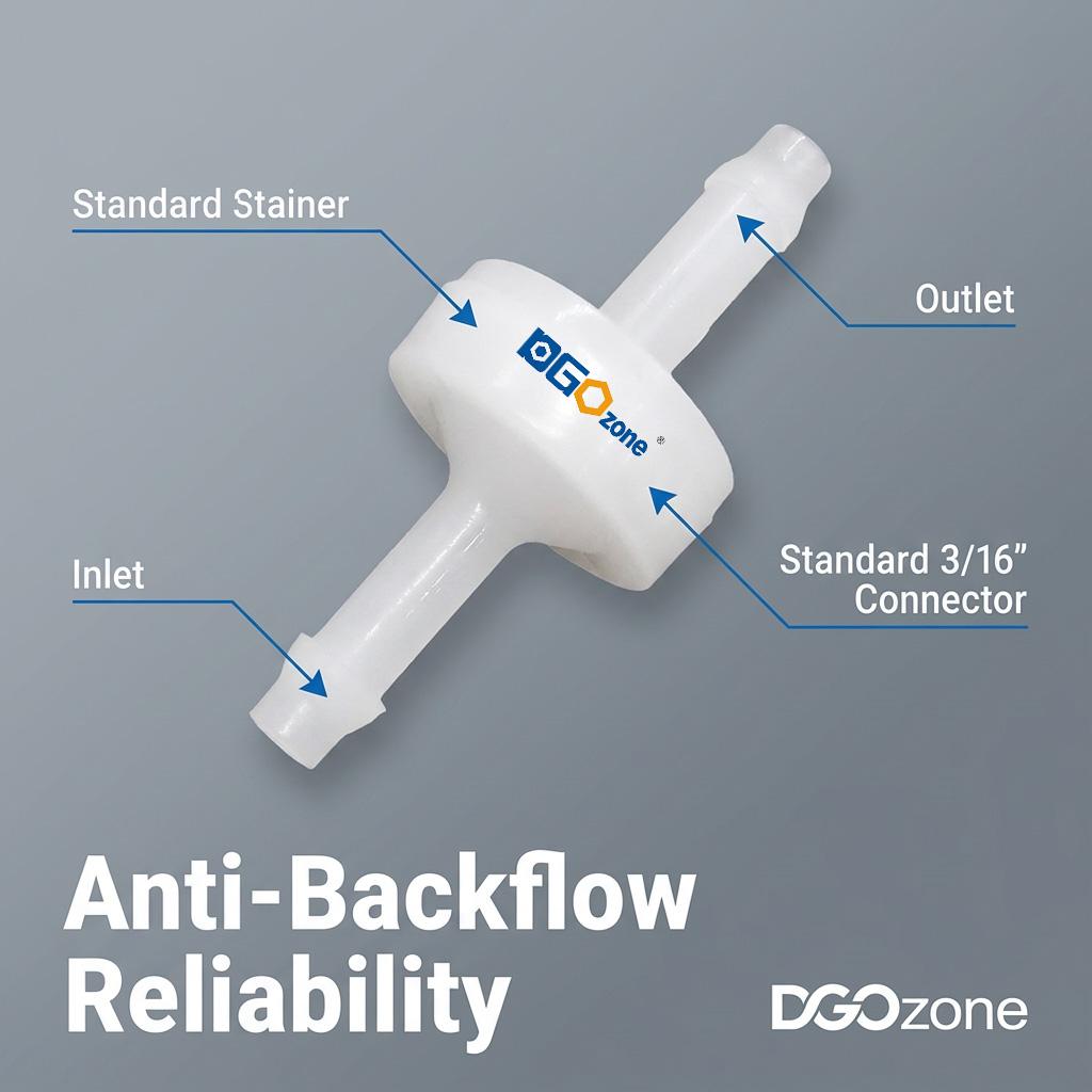 3/16" PVDF Check Valve Non Return Valve Diaphragm One-way Connector Low Flow Resistance Does Not Affect Ozone Dosing Efficiency