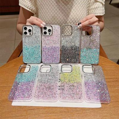 Coque de téléphone portable à paillettes et sequins double couleur pour Apple 16 Promax Petit modèle frais pour femme pour Apple 17 Coque de protection