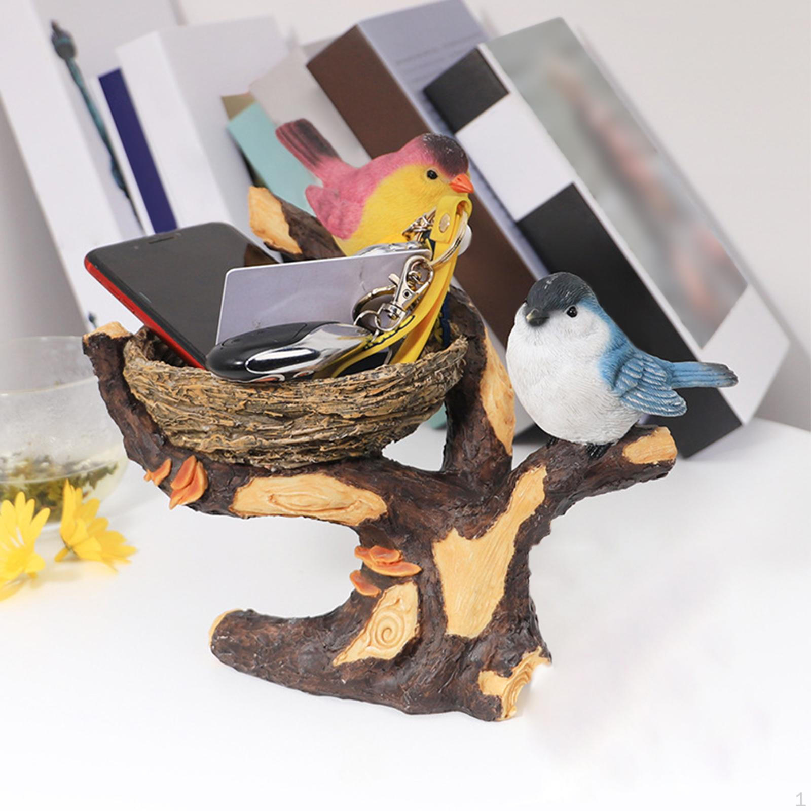 

Creative Bird Statue, Basket Decorative Sculpture Resin Ornament Modern Keys Storage Figurine for