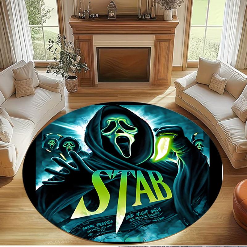 Ghostface Print Round Rug, Washable Floor Carpet, For Entryway Dorm Laundry Room Office Study, Home Decor Birthday Christmas Gift