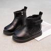Girls Fashion Boots Solid Color Kids Short Leather Boot Non-slip Round-toe Children Winter Warm Boots Casual Side Zipper