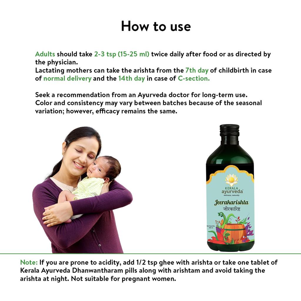 Kerala Ayurveda Jeerakarishta 450 Ml Postpartum Digestive Tonic For Better Post Delivery Health