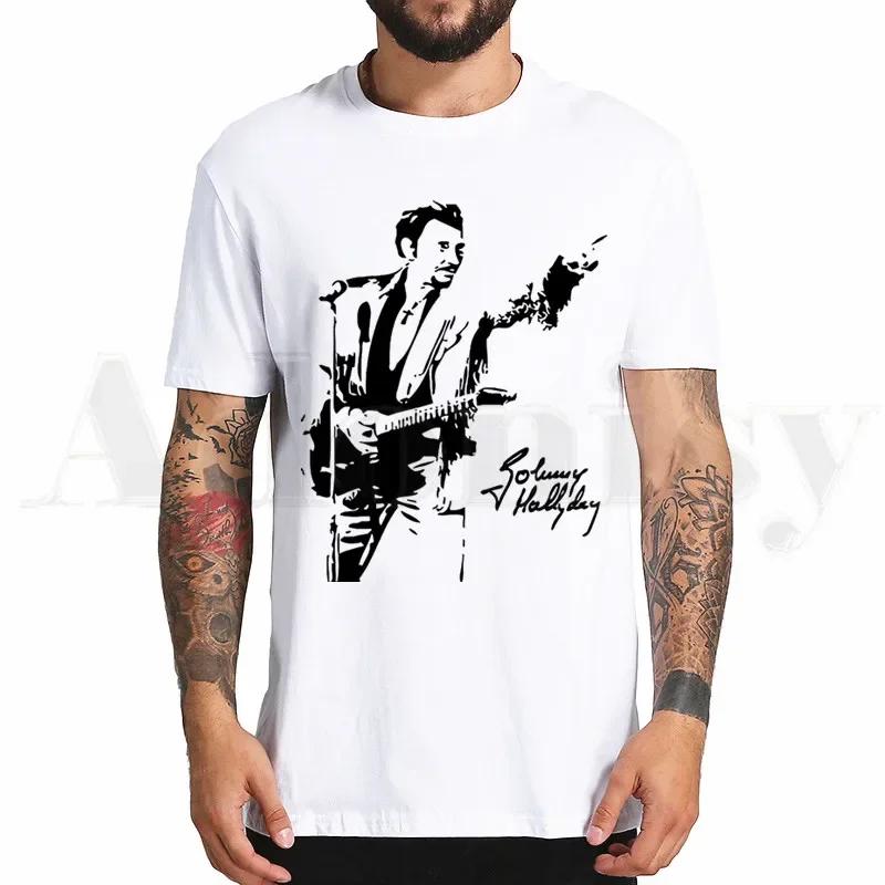 

Johnny Hallyday French Rock Singer 90s Ullzang Short Sleeve Female Tops Harajuku VintageT Shirts Womens Tshirt 3XL