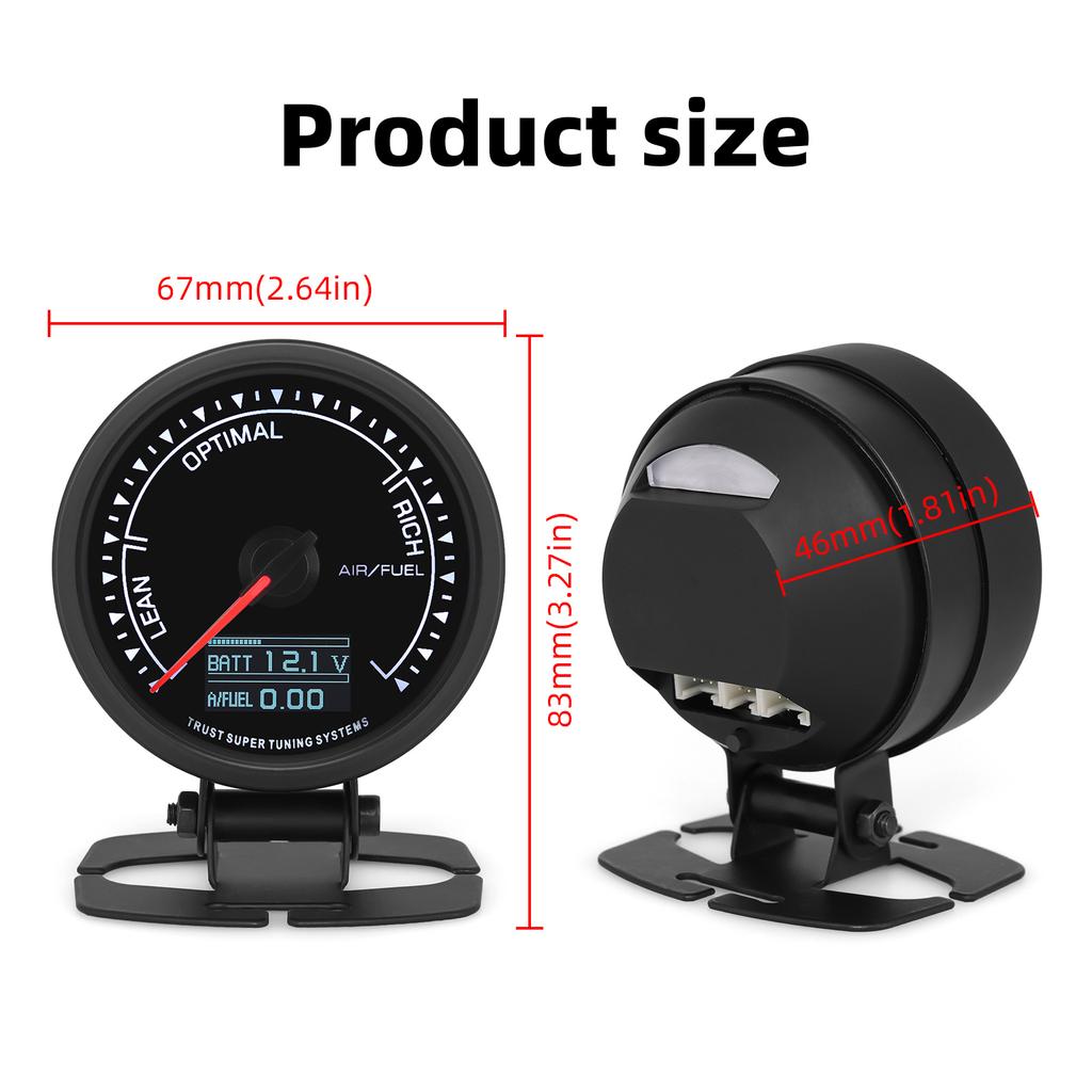 2.5" 62mm AFR Gauge for Narrowband Oxygen Sensor OE0258006028 7 Color LED Digital Air Fuel Raito with Bracket Holder for Car 12V
