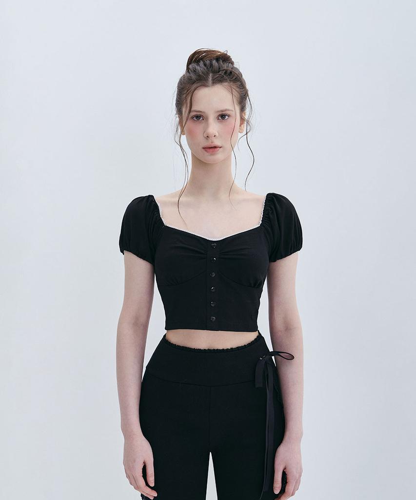 Moabel Coquette Puff Top - Black
