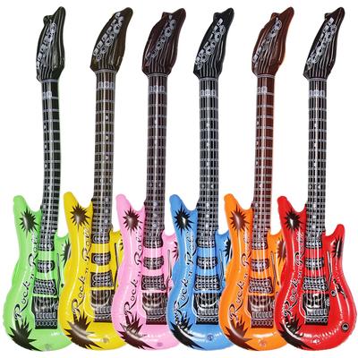 6pcs Random Color 55cm Inflatable Rock Guitar PVC Blow Up Toy for 80s 90s Themed Party Birthday Decorations Photo Props