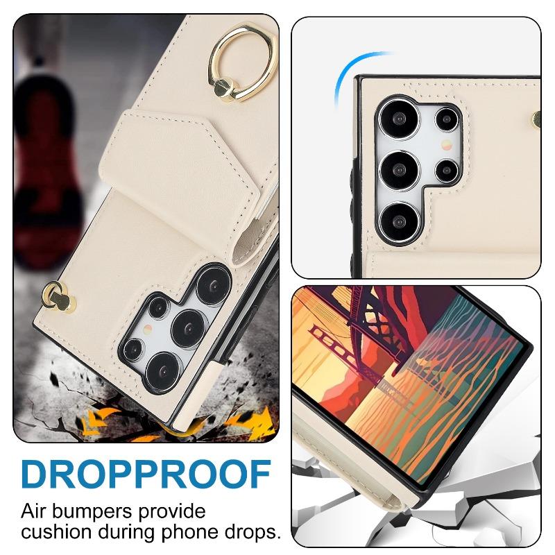 Wrist Strap Phone Case for Samsung Galaxy S23 S21 FE S24 Plus S22 Ultra A13 A53 A52 A73 A33 A14 A24 A54 with Card Holder Cover