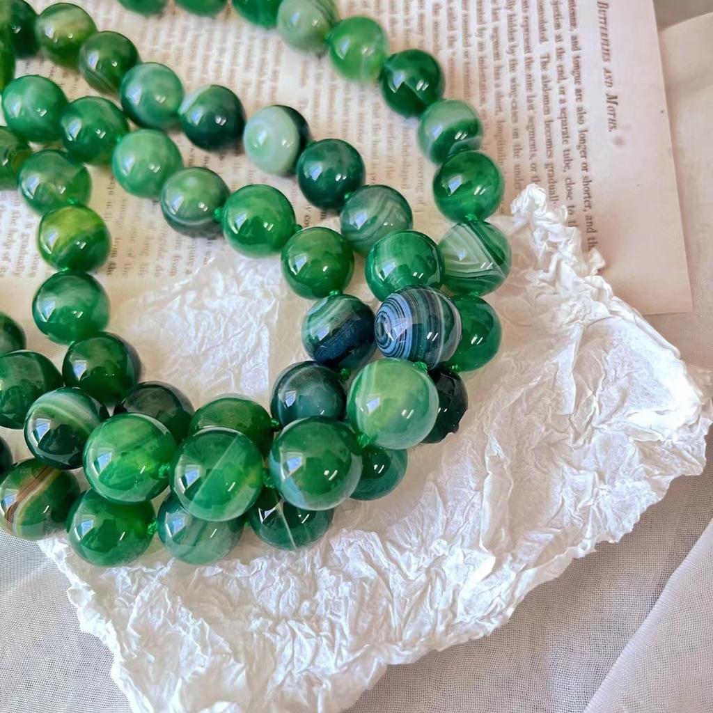 National Style Jadeite Color Large Particles 14Mm Natural Green Chalcedony Agate Necklace Women'S Atmosphere Basic Beads