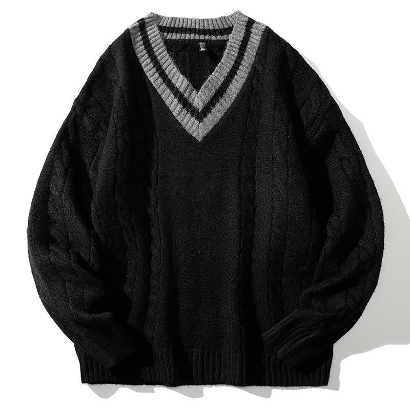 Men's Thickened V-Neck Knitted Sweater - 2024 Autumn/Winter Casual Base Layer
