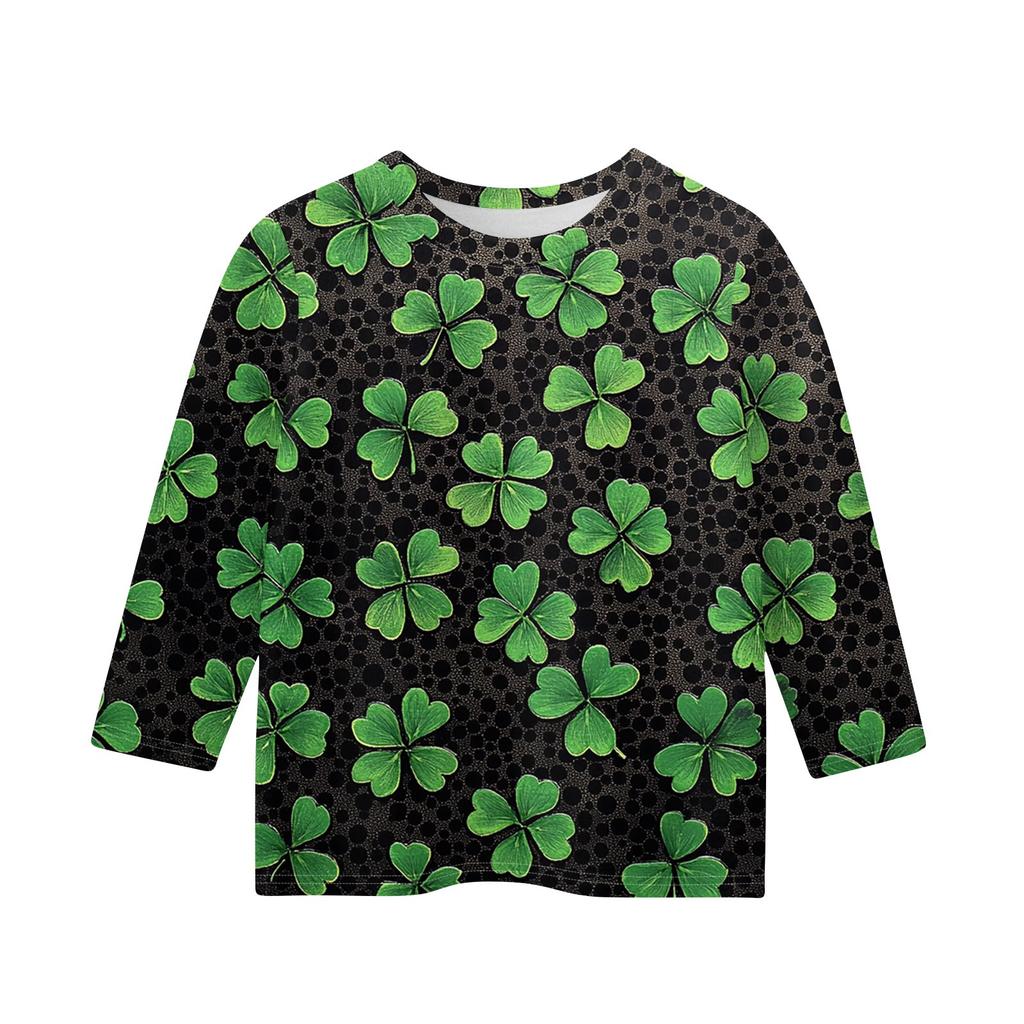 Bedruckte Oberteile für junge Mädchen von 5–16 Jahren, Rundhalsausschnitt, 3/4-Ärmel, T-Shirts, trendige Oberteile, Outfit-T-Shirts