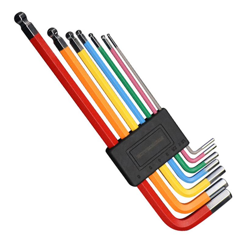 7 pièces/ensemble Clé Allen hexagonale à extrémité sphérique à code couleur Manchon Outils à main Pour Accessoires Voiture Vélo