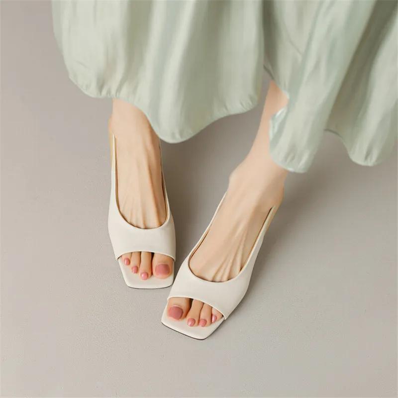 Fashion 2024 Summer Sandals Simple Open Toe Sandals Thin Heel Women Sandals Split Leather Square Toe Shoes for Women High Heels Handmade