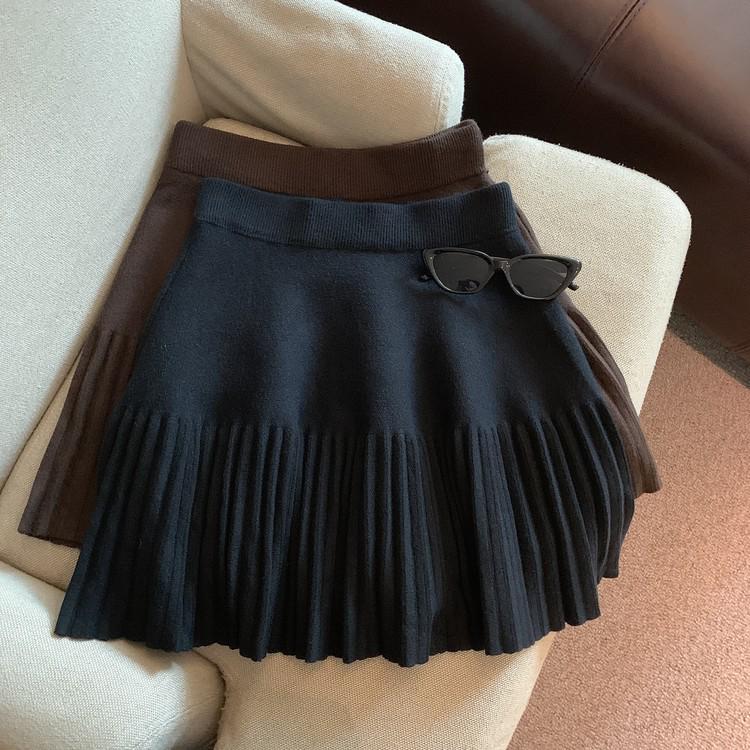 Grey High-Waisted Pleated A-Line Skirt for Women - Autumn White Short Style