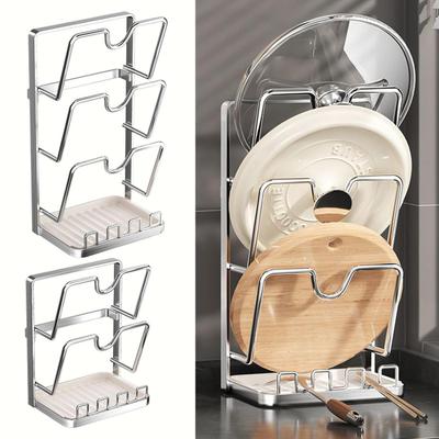 Pan Lid Organizer Stainless Steel Multi Layer Kitchen Storage Rack for Pot Cover Cutting Board Plate Cabinet Countertop