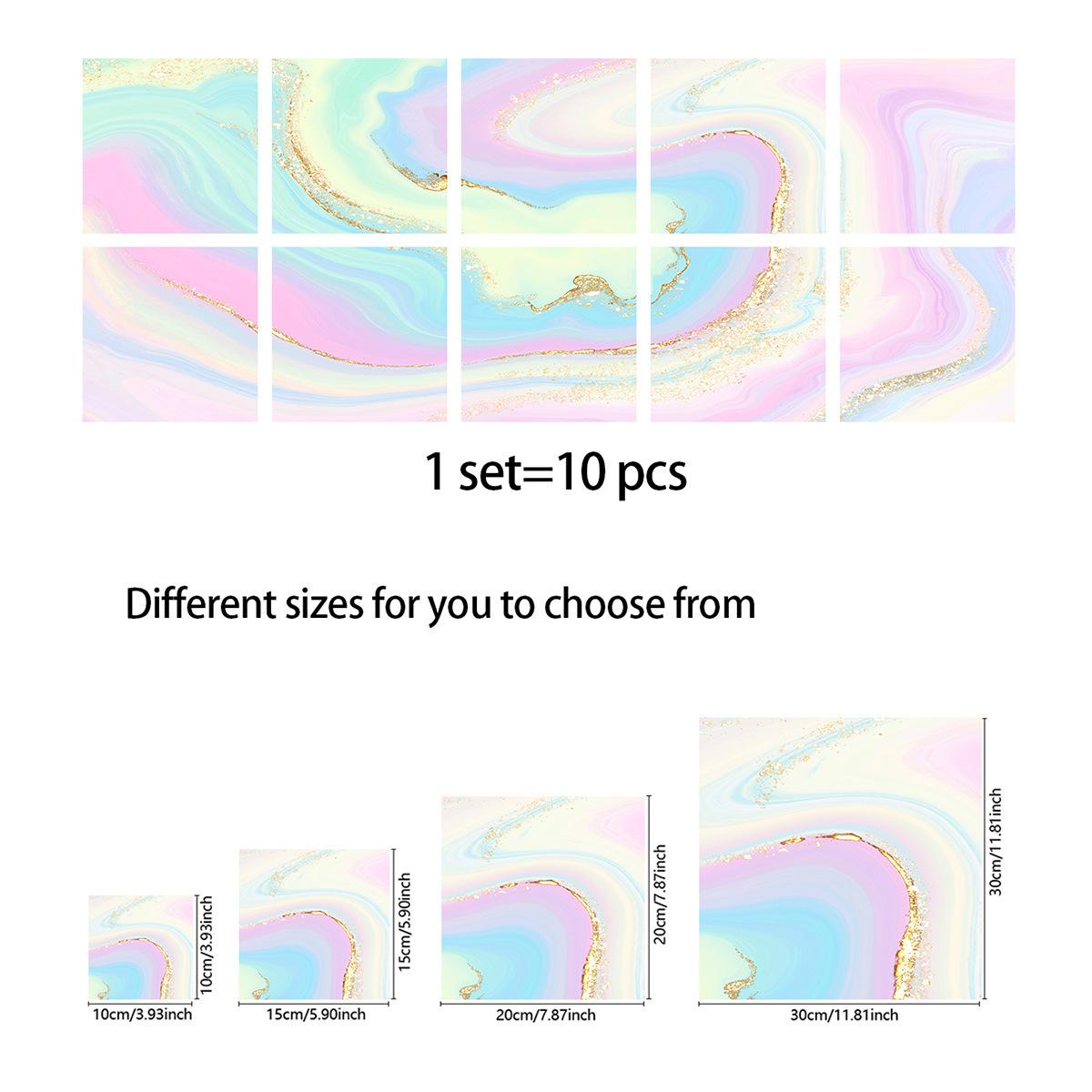 

10 шт., серо-белые красочные наклейки на мраморную плитку, кухонный шкаф, ванная комната, домашний декор, самоклеящиеся хрустальные твердые пленки, художественные наклейки на стены 10cm×10cm×10pcs