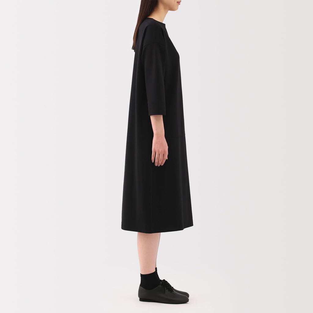 MUJI Women's Double-Knit 3/4 Sleeve Dress, Black, Size S, BB2RZA5S