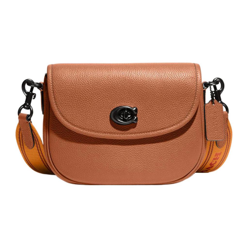 New COACH Willow Leather Saddle Bag, Shoulder Bag, Crossbody Bag Trumpets Women's Saffron Brown CA094-V5NP6