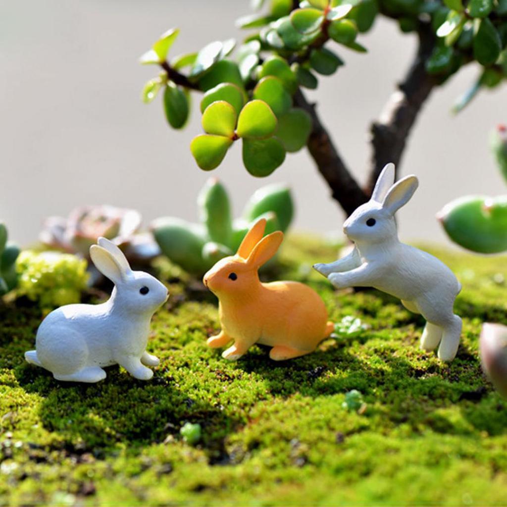 2Pcs Rabbit Ornament Miniature Figurine Fairy Garden Terrarium Landscape Decor MIT