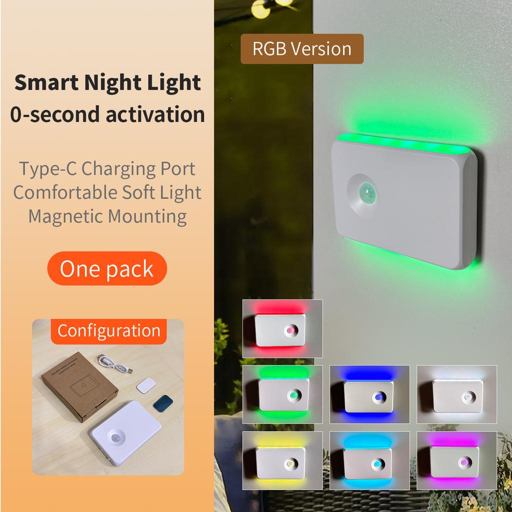 LED Motion Sensor Light Wireless Magnetic Wall Lamp Type C Rechargeable Night Light Cabinet Wardrobe Lamp Staircase For Kitchen