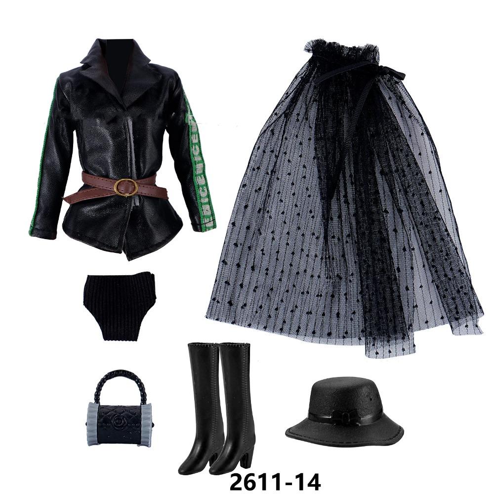 30cm Doll Clothes Fashion Luxury Fur Collar Waist Leather Trench Coat Jacket Pants Skirt Set For 1/6 Supermodel Doll Accessories