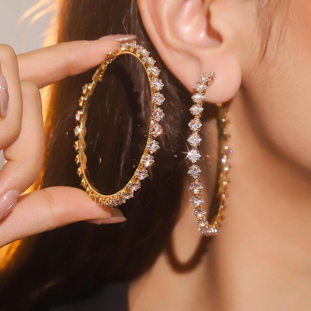 Luxury Rhinestone Hoop Earrings: Simple, Fashionable, and Exaggerated Design for Women