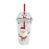 Bicchiere Riutilizzabile a Tema Natalizio con Cannuccia e Coperchio 450ml Adatto come Regalo per la Festa di Natale
