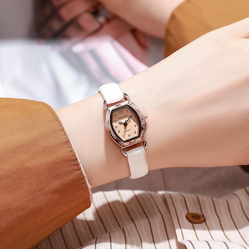 Female Leather Band Watch Simple Wine Bucket Square Women's Watch Quartz Wristwatch