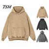 Haut Douillet d'Automne Automne Printemps Sweat à Capuche Unisexe Grande Poche à Capuche Ample Délavé Usé Élastique Poignets et Ourlet Épaules Inclinées Couleur Unie