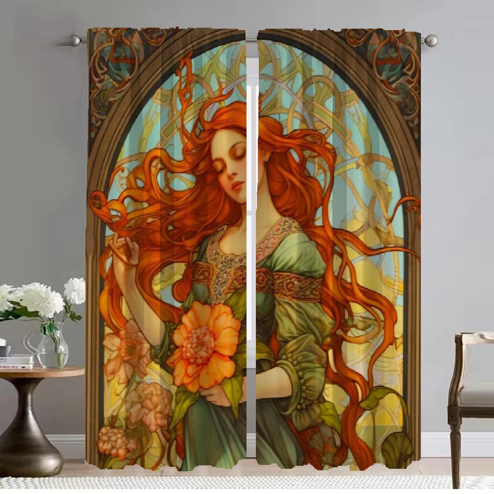 

Украшения на Хэллоуин, занавески для интерьера дома Mucha, 2 шт., тюль для спальни, затемняющие занавески, занавески для детской комнаты, перегородка W50xH70cmx2pcs-CL